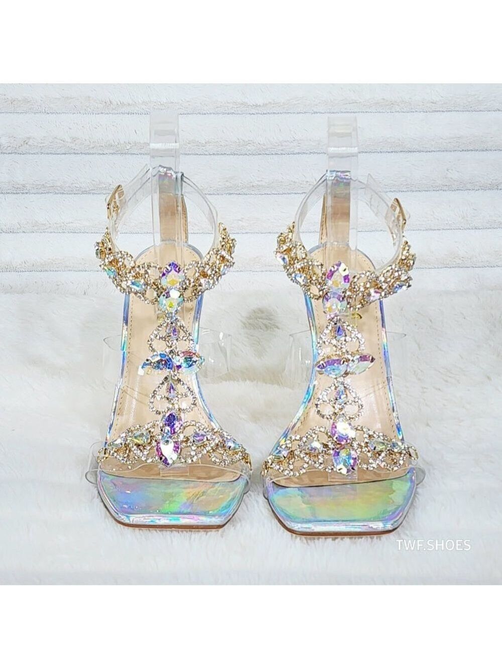 Jewels Rhinestone Square Toe Prom Party Wedding High Heels Shoes Breezy Silver